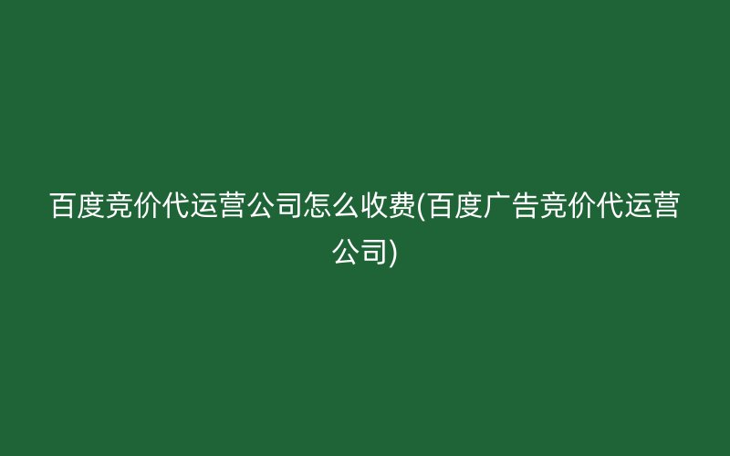 百度竞价代运营公司怎么收费(百度广告竞价代运营公司)