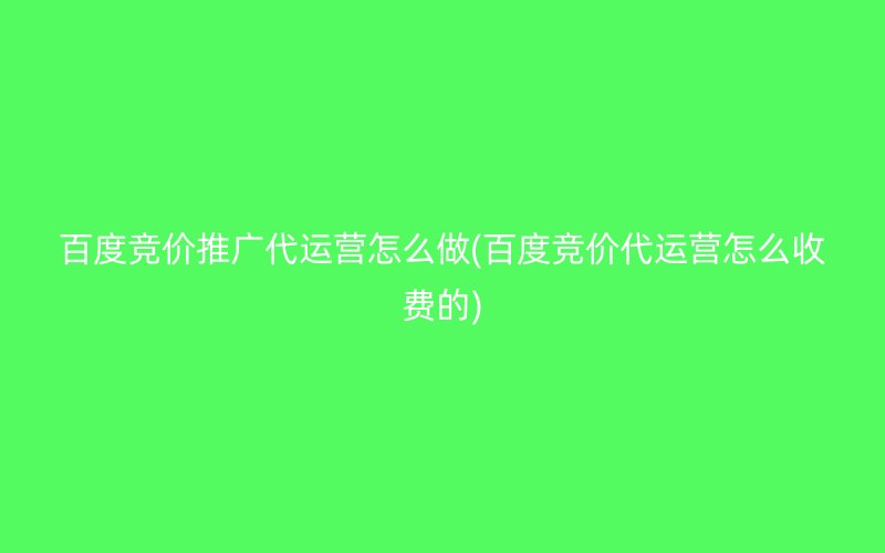 百度竞价推广代运营怎么做(百度竞价代运营怎么收费的)