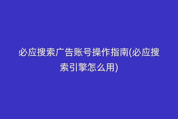 必应搜索广告账号操作指南(必应搜索引擎怎么用)