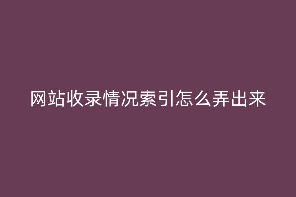 网站收录情况索引怎么弄出来
