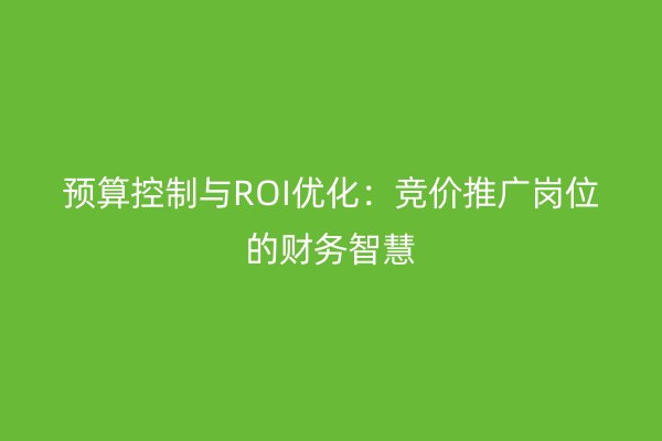 预算控制与ROI优化：竞价推广岗位的财务智慧