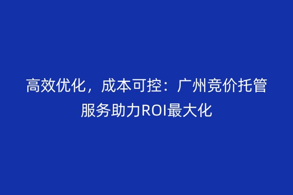 高效优化,成本可控:广州竞价托管服务助力ROI最大化