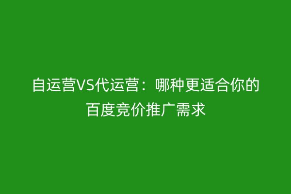 自运营VS代运营：哪种更适合你的百度竞价推广需求