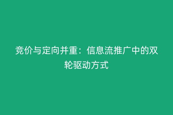 竞价与定向并重：信息流推广中的双轮驱动方式