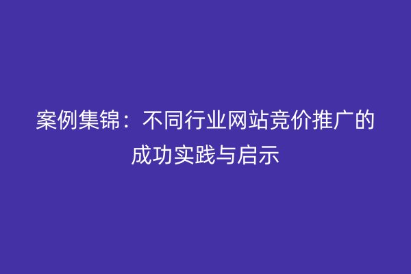 案例集锦:不同行业网站竞价推广的成功实践与启示