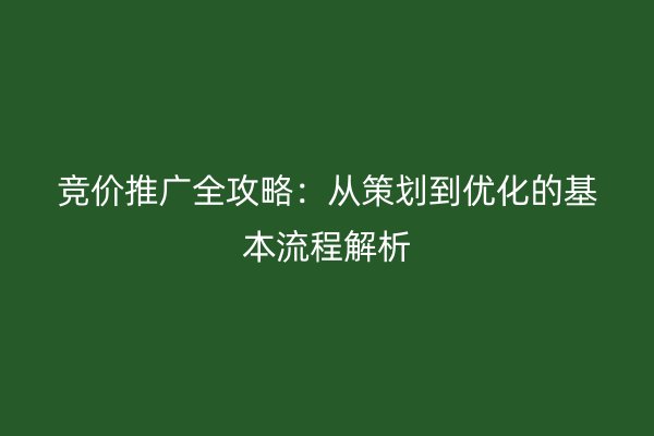 竞价推广全攻略:从策划到优化的基本流程解析