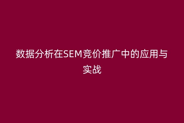 数据分析在SEM竞价推广中的应用与实战