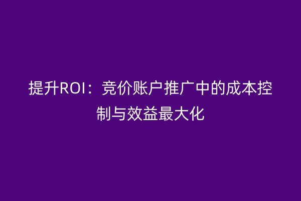 提升ROI：竞价账户推广中的成本控制与效益最大化