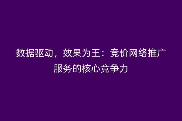 数据驱动,效果为王:竞价网络推广服务的核心竞争力