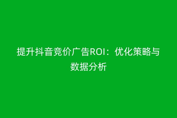 提升抖音竞价广告ROI：优化策略与数据分析