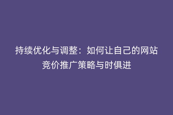 持续优化与调整:如何让自己的网站竞价推广策略与时俱进