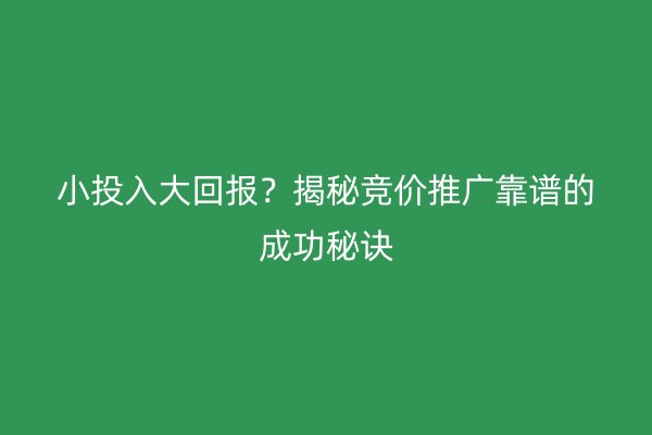 小投入大回报？揭秘竞价推广靠谱的成功秘诀