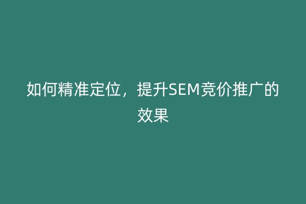 如何精准定位,提升SEM竞价推广的效果