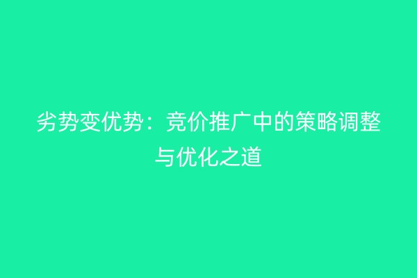 劣势变优势:竞价推广中的策略调整与优化之道