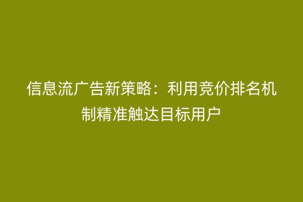 信息流广告新策略:利用竞价排名机制精准触达目标用户