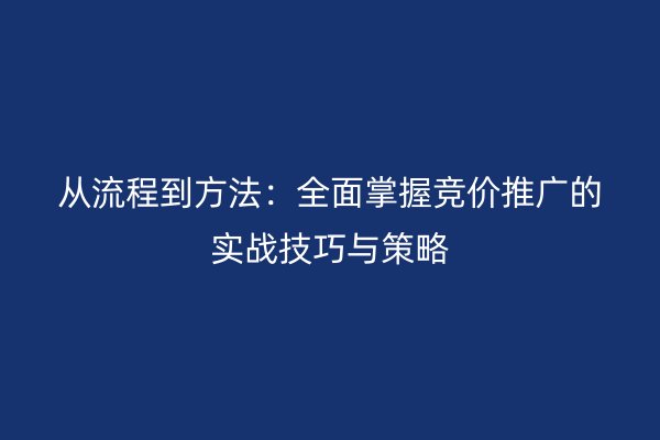 从流程到方法：全面掌握竞价推广的实战技巧与策略