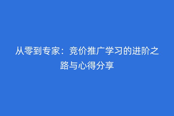 从零到专家：竞价推广学习的进阶之路与心得分享
