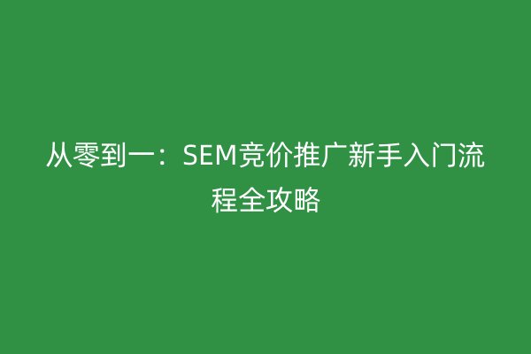 从零到一：SEM竞价推广新手入门流程全攻略