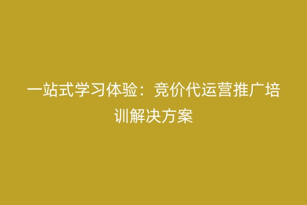 一站式学习体验：竞价代运营推广培训解决方案