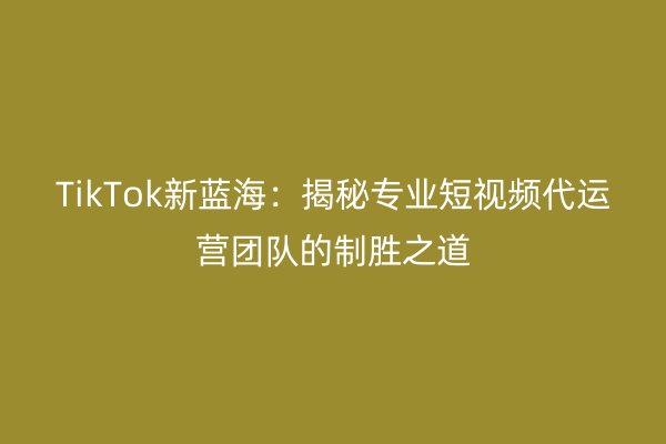 TikTok新蓝海：揭秘专业短视频代运营团队的制胜之道